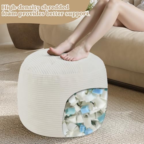 MeMoreCool Round Pouf Ottoman – Beige Corduroy Footrest with Foam Filling Compact Foot Stool for Couch, Living Room Decor, Dorms & Small Spaces - color: Beige
