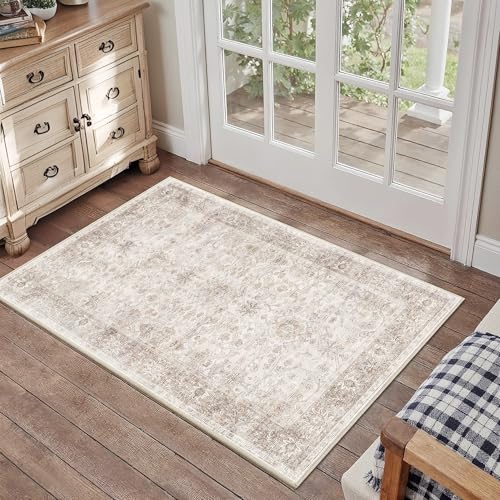 2x3 Entryway Rug Beige Washable Vintage Rugs for Entryway Kitchen Low Pile Non-Slip Door Mat Traditional Distressed Small Throw Area Rugs for Kitchen Entrance Bathroom Neutral Beige - color: Neutral Beige, size: 2'*3'(Rectangular)