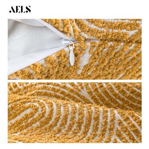 AELS Boho Decorative Textured Lumbar Throw Pillow Covers 14x36, Organic Modern Mid Century Rainbow Tufted Long Pillow Case, Farmhouse Geometric Woven Cushion Case for Bed Couch Sofa, Mustard Yellow - color: Mustard Yellow, size: 36" x 14" (Pack of 1)