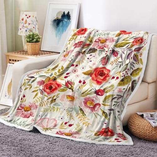 Floral Throw Blanket Vintage Floral Fleece Blanket | Soft, Flannel, Warm, Boho Botanical Flower Fleece Throw Blanket, for Couch Bedroom Living Room 60X80 Inch - color: Beige, size: 60 X 80