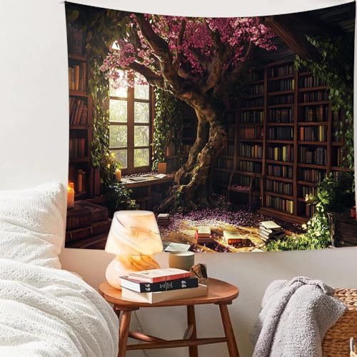 Richldeas Bookshelf Tapestries Cherry Blossom Tree Tapestry Bookshelf Tapestry Wall Hanging Posters for a Windowless Office RITAYW365 - color: Pink, size: Customsize
