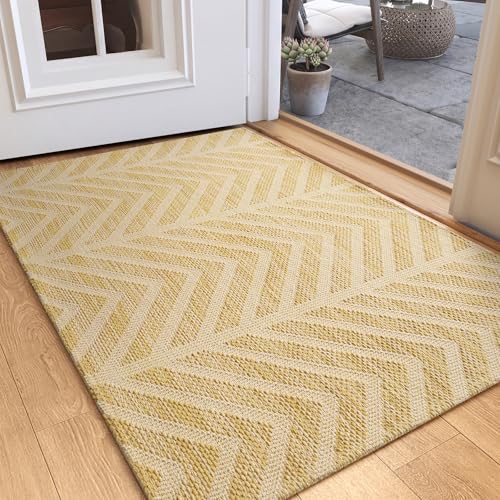 Washable Entryway Rug 2x3 - Non Slip Small Door Mat Indoor Entrance - Low Profile Front Door Mats for Inside House - Boho Woven Foyer Rug - Absorbent Mud Mat for Entryway,Mudroom(2'x3',Brown) - color: Brown-c, size: 2' x 3'