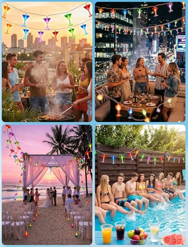 Multicolor Cocktail String Lights, 8.5Ft Cocktail Plug in Outdoor Party Lights with 10 LED Multicolor Cocktail Lights, Summer Patio Decorations String Lights for Bedroom Home Decks Party Lighting - color: Cocktail lights