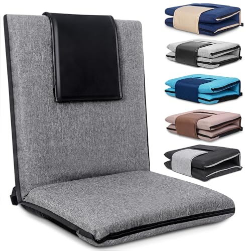 FASTMOMENT Floor Chair with Back Support 14-Position Adjustable Floor Chair Portable Ground Seating for Adults & Kids Foldable Meditation Seat with Japanese KOYO Bearings & Washable Linen Cover (Grey) - color: Grey & Black, style: Regular