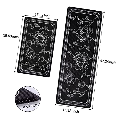 ROTTOGOON Kitchen Floor Mat Set of 2, Cushioned Anti Fatigue Kitchen Mat 17.3"x47"+17.3"x29", Non-Slip Waterproof Kitchen Rug, Premium PVC Comfort Kitchen Mats and Rugs for Office, Home, Laundry - color: Black, size: 17"x47"+17"x29"