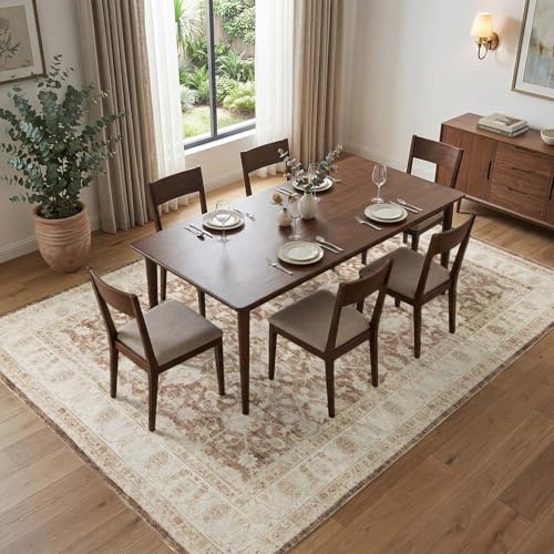 jinchan 8x10 Washable Vintage Area Rug, Distressed Traditional Floral Living Room Rug, Soft Low-Pile Non-Slip Indoor Retro Carpet for Bedroom Dining Room Home Office Decor, Taupe - color: Oriental Taupe, size: 8' x 10' (Rectangular)