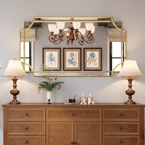 Kelly Miller 28"x50" Large Gold Mirror for Wall, Modern Elegant Decorative Mirror Rectangular Vanity Mirror Beveled for Bathroom Living Room Bedroom Farmhouse Fireplace Entryway Hallway - size: 50"L x 28"W