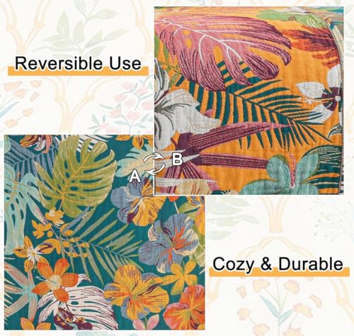 Boho Throw Blanket 60"x80", 100% Cotton Muslin Blankets for Couch Bed Sofa Chair, 4-Layer Soft Cozy Quilt Travel Blanket with Floral, Farmhouse Decor,All Seasons(Green) - color: Green Leaves