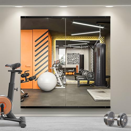 TRAHOME Home Gym Mirror for Wall,50x25x2PCS Full Length,Glass Frameless Body Large Mirror for Home Gym,Workout,Bedroom,Garage(Black) - color: Matte Black, size: 50"L x 25"W x 2PCS