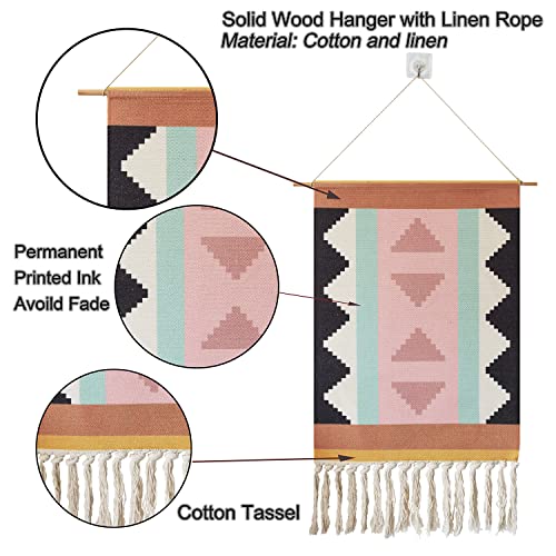 Macrame Woven Wall Tapestry Hanging Art, 20 x 34 Extra Large Boho Chic Bohemian Morocco Colorful Geometric Printed Tapestries Decor for Apartment Dorm Kids Living Room Bedroom Door Entrance (Wave)