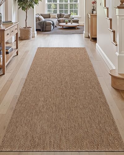 DEXI Hallway Runner Rug 3.3x6.7, Woven Braided Farmhouse Runner Carpet Indoor, Absorbent Thin Long Entryway Runners for Kitchen, Laundry Room, Patio Entrance, Brown - color: Brown, size: 3'3" X 6'7" (Rectangular)
