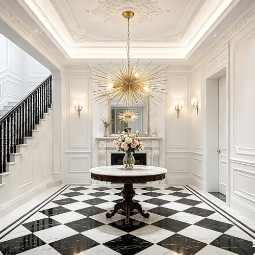 31in Modern Gold Sputnik Chandelier 4-Light Mid-Century Starburst Chandelier Light Fixture Over Table Large Satellite Chandeliers for Dining Room Foyer Entryway Kitchen Bedroom Living Room E12 - color: Golden 31" 4-Light