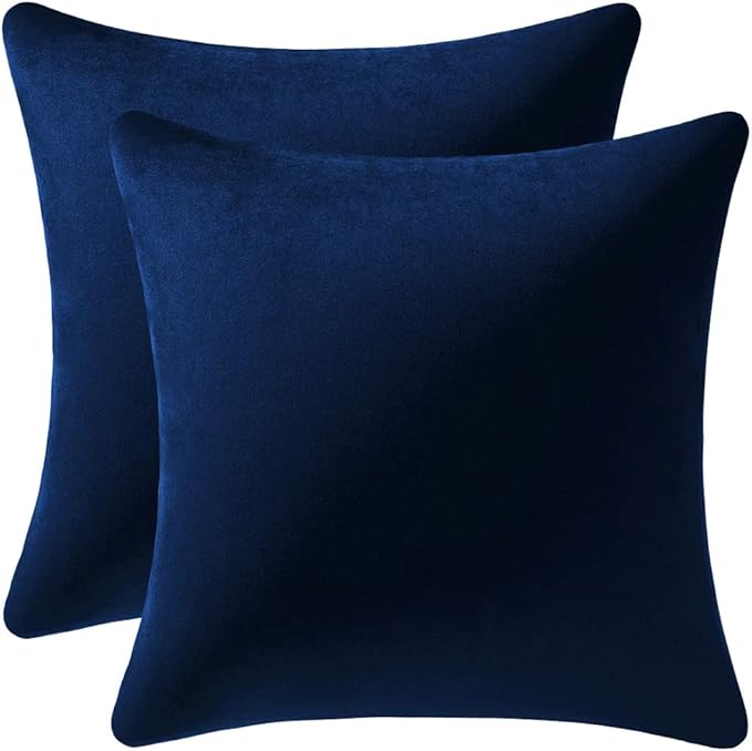 Throw Pillow Covers 16x16 Navy Blue: Pack of 2 Cozy Soft Velvet Square Modern Luxury Decorative Throw Pillow Cases for Sofa Couch Living Room Bed Home Decor