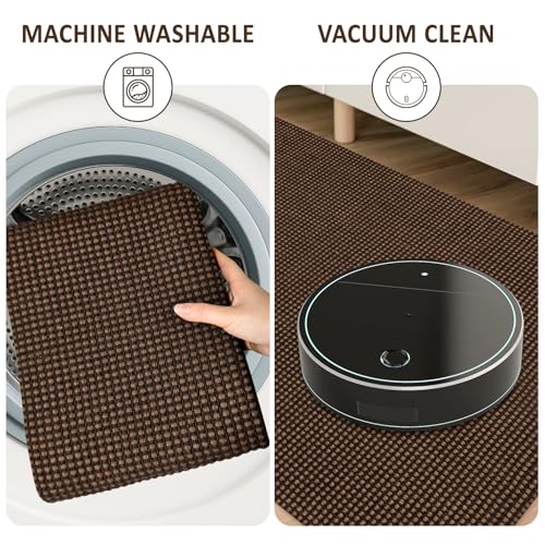 Runners for Hallways 2x8 ft Washable Kitchen Runner Non Slip Rubber Backed Hall Runners Cotton Entryway Runner Rugs Floor Carpet for Indoor Backdoor Bedroom Kitchen(Dark Brown/Coffee) - color: Dark Brown/Coffee, size: 2x8
