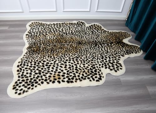 Huichenxing2021FURSTORE Leopard Rug Cheetah Print Rugs for Living Room Bedroom Faux Animal Print Area Carpet Cowhide Skin Mat 4.6x5.8ft - color: Multi Leopard 69''l X 55'' W