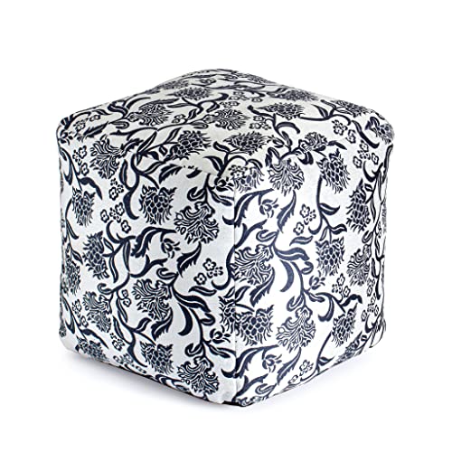 Anji Mountain 100% Handmade & Handcrafted Comfortable Home Décor Outdoor Pouf Ottoman Footrest for Living Room, Bedroom, Nursery, Kidsroom, Patio Furniture - (18" x 18" x 18"- Blue-Ivory) - color: Chamonix