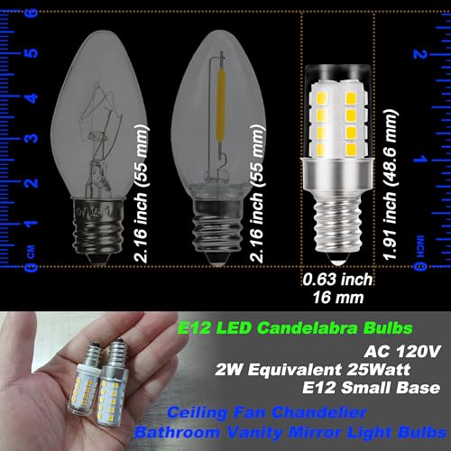 E12 T6 C7 LED Candle Base Bulb 2W Natural White 4000K AC120V 300lm Equivalent 25W E12 Candelabra Base LED Bulb for Chandelier Pendant Table Lamp Refrigerator Ceiling Fan Bulb, Non-Dimmable, 4 Pack - color: 4000k Natural White, size: 2 Watt-Non-dimmable-4