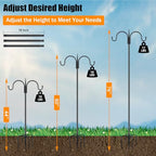 FEED GARDEN Heavy Duty Shepherds Hook 76" Double Hooks Adjustable (44/60/76") - Alloy Steel 5-Prong Base, 17lb Capacity - Easy Assembly Bird Feeder Pole for Hanging Planters, Lanterns, Wind Chimes - size: 76 Inch