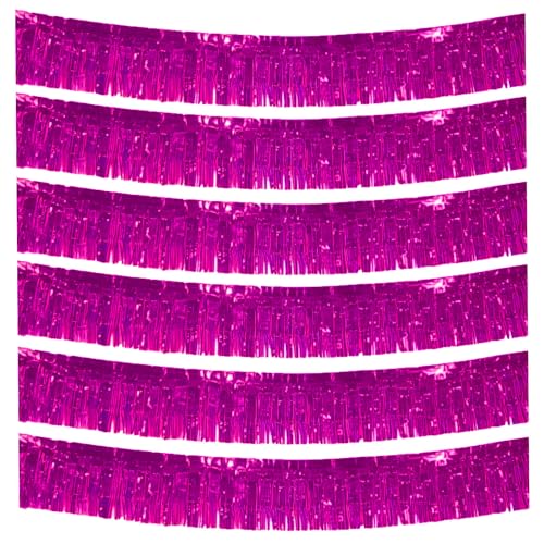 6 Packs 10 Feet Foil Fringe Garland Metallic Foil Tinsel Fringe Garland Wall Hanging Fringe Banner for Parade Floats, Wedding, Christmas，Birthday Party Halloween Decor (Hot Pink) - color: Foil Fringe Garland-hot Pink