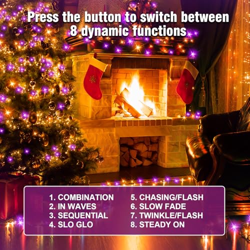 Nisocy 200 LED String Lights Outdoor Waterproof – Purple Orange Fairy Lights with Plug, Connectable Christmas Tree Lights for Patio, Garden, Bedroom, Wedding, Party, Decor (66FT) - style: 66FT, Purple Orange