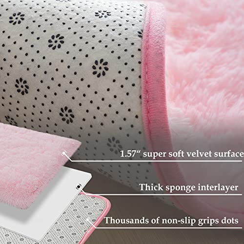 Merelax Soft Modern Indoor Shaggy Area Rug for Bedroom Livingroom Dorm Kids Room Home Decorative, Non-Slip Plush Fluffy Furry Fur Rugs Comfy Nursery Accent Floor Carpet 2x3 Feet, Pink - color: Pink, size: 2' x 3' (Rectangular)