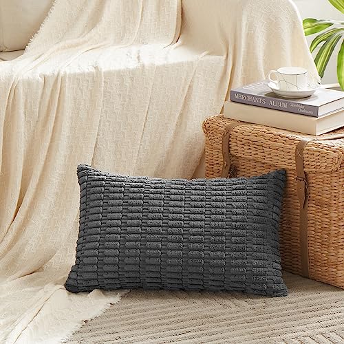Fancy Homi Decorative Throw Pillow Covers for Bed Couch Bedroom Bench, Soft Corduroy Solid Pillow Case, Rustic Farmhouse Boho Room Decor,20" x 12" (Pack of 1),Dark Gray - color: Dark Gray, size: 20" x 12" (Pack of 1)