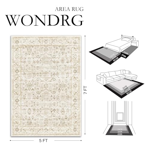 2x3 Beige Washable Neutral Area Rug for Living Room Soft Floral Non Slip Throw Rug Modern Low Pile Stain Resistance Doormat Distressed Carpet Entrance Dining Laundry Room Kitchen Bathroom - color: Neutral | Beige, size: 2'x3'