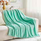 NEWCOSPLAY Super Soft Twin Blanket Aqua Premium Silky Flannel Fleece 3D Waffle Checkered Lightweight Bed Blanket All Season Use (Aqua, Twin(60"x80")) - color: Aqua, size: Twin(60"x80")