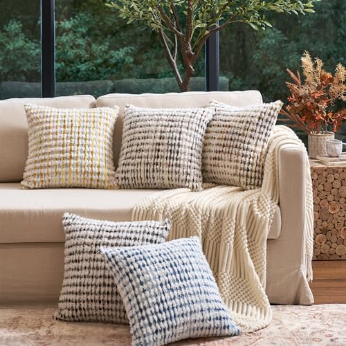Aeckself Boho Chenille Tufted Pillow Cover 20x20 Inch, Decorative Square Throw Pillow Cover Neutral Pillowcase for Couch Bedroom Living Room, Blue White - color: Blue White, size: 20" x 20" (Pack of 1)