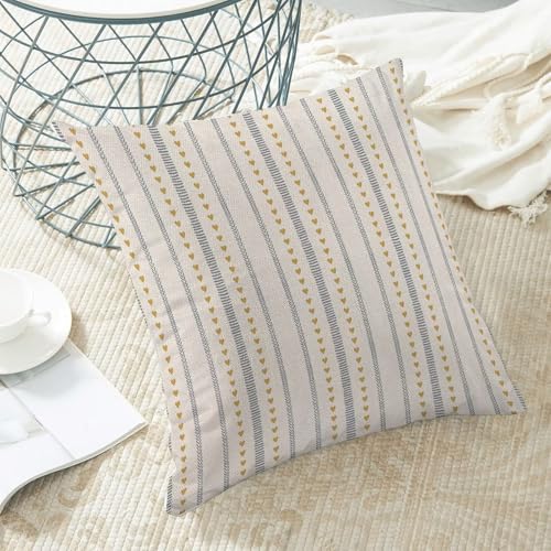 Boho Mid Century Pillow Covers 18x18 Inch Set of 2, Abstract Yellow Love Heart Decorative Throw Pillowcase Boho Stripe Outdoor Farmhouse Cushion Cover for Sofa Couch Bed Living Room Decor - color: Icv 1, size: 18" x 18" (Pack of 2)