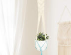 LIVALAYA Macrame Plant Hangers Wall Planter - Blue Ombre 48 Inch, for Indoor or Outdoor, 100% Cotton Rope Hanging Plant Holder with Tassel for Flower Pots and Succulents - Modern Boho Home Décor
