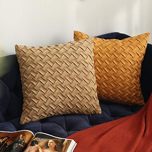 vctops Boho Basket Weave Pattern Decorative Throw Pillow Cover Super Soft Suede Solid Square Accent Cushion Case for Couch Sofa Car (Ginger,18"x18") - color: Ginger, size: 18" x 18" (Pack of 1)