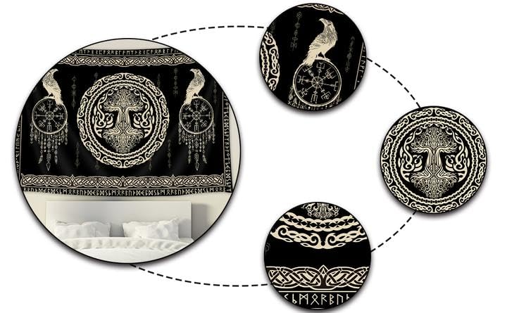 Hajmsug Vikings Tapestry,Black and White Tree Bird of Wisdom Celtic Rune Ancient Rune Totem Norse Mythology Medieval Viking Wall Art,Aesthetic Mythology Tapestry for Bedroom Living Room,71X60 Inch. - color: Black, size: 60"L x 71"W