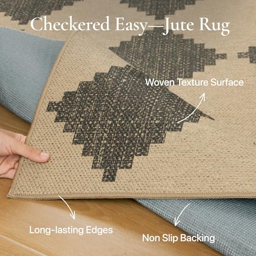 Bavni Checkered Easy Jute Rug,3x5 Area Rug Machine Washable Non Slip Woven Plaid Carpet, Geometric Diamond Non Shedding Low Pile Modern Farmhouse Floor Mat for Living Room, Bedroom, Entryway - color: Checkered-3, size: 3X5