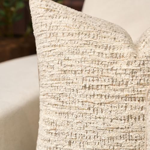 Yangest Chenille Pillow Cover 18 x18 Inches, Thick Textured Square Throw Pillow Cover Farmhouse Modern Soft Accent Couch Neutral Pillow Cover for Living Room Bedroom, Beige - color: Beige, size: 18" x 18" (Pack of 1)