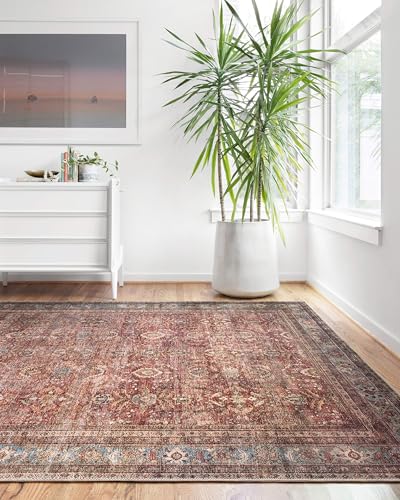 Loloi Layla Collection LAY-01 Brick/Blue 2'-3" x 3'-9" .13" Thick Accent Rug, Soft, Durable, Vintage Inspired, Distressed, Low Pile, Non-Shedding, Easy Clean, Printed, Living Room Rug - color: Brick / Blue, size: 2'3" x 3'9" (Rectangular)
