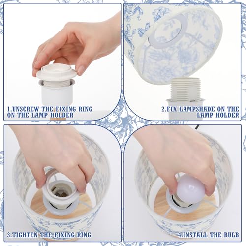 VIHOSE Blue Floral Kids Table Lamp for Bedroom Kids Bedside Lamp with Linen Wooden Nightstand Cartoon Nursery Lampshade for Girls Boys Living Room - style: Blue Floral