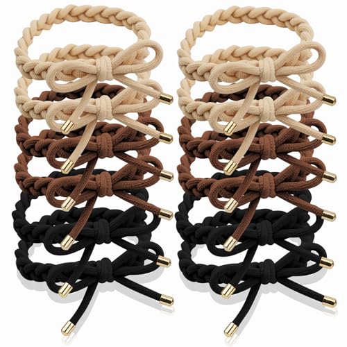 12 PCS Braided Hair Ties Bow Tie Hair Bracelets for Women Girls Elastic Hair Ties No Damage Ponytail Holders - color: Neutral