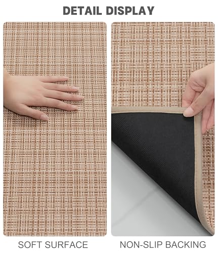 YIHOUSE Bathroom Rugs Sets 2 Pieces, Khaki Ultra Thin Bath Mats Fit Under Door, Absorbent Quickly Dry Rubber Backing Braided Bath Mat Set, Non Slip Washable Bath Rugs for Bathroom Floor, Khaki - color: Khaki Multi, size: 2pieces