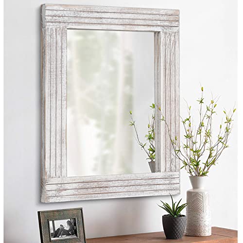 Mirrors for Wall Rustic Wooden Frame Rectangle Mirror Vintage Hanging Mirror for Bedroom Bathroom Living Room Farmhouse Wall Decor White Large 20" x 16 " - color: Rustic White, size: 20"L x 16"W