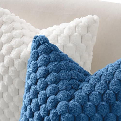 MIULEE Navy Blue Faux Fur Decorative Throw Pillow Covers 16x16 Inch Set of 2 Super Soft Cozy Plush Cushion Cases Luxury Fluffy Pillowcases for Sofa Couch Bed Living Room - color: Navy Blue, size: 16" x 16" (Pack of 2)