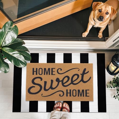 OLANLY Black and White Striped Rug 2'4" x 3'7" (27.5" x 43") – Washable Cotton Indoor Outdoor Doormat for Front Door, Entryway, Kitchen, Porch, Patio Decor - color: Black White Vertical Stripe, size: 2'4" X 3'7" (Rectangular)