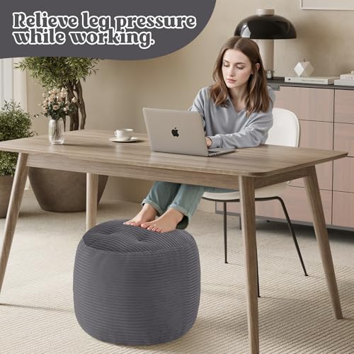 MeMoreCool Stuffed Round Pouf Ottoman Foot Rest, Floor Pouf Foot Stool with Soft Foam Chunk Filling, Round Small Ottoman Footstool Circle Footrest for Couch Living Room, Corduroy Grey - color: Dark Grey
