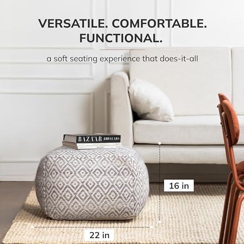 Anji Mountain Pouf Ottoman Foot Rest, Handmade Ottoman Pouf, Comfortable Foot Stool, Decorative Floor Seating for Living Room Decor, Bedroom & Home Décor Accent - Silvered