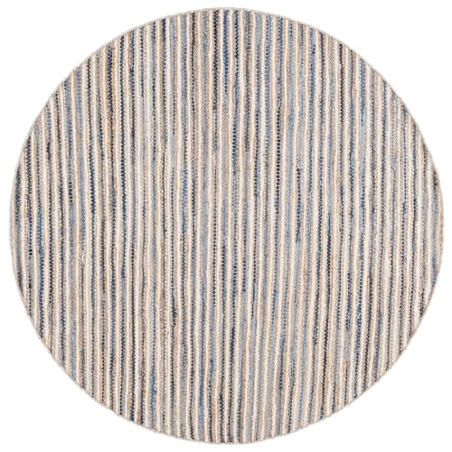 SAFAVIEH Cape Cod Collection Area Rug - 6' Round, Natural/Blue, Geometric Design, Ideal for High Traffic Areas in Living Room, Bedroom, Dining (CAP151M) - color: Natural/Blue, size: 6' (Round)