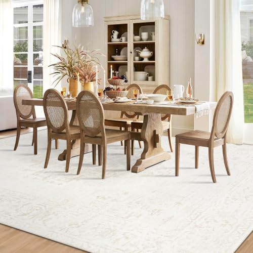 8x10 Area Rugs for Living Room: Washable Vintage Large Retro Rug Soft Non-Slip Indoor Low Pile Carpet for Bedroom Dining Room Office (Beige, 8' x 10') - color: Beige, size: 8' x 10' (Rectangular)