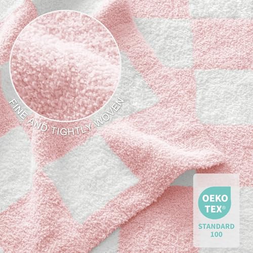 Exclusivo Mezcla Checkered Knit Throw Blanket, Ultra Soft and Warm Reversible Woven Blankets, Cozy Snuggly Throw for Couch Bed and Home Decor, Pink, 50"x60" - color: Pink, size: Throw (50"x60")