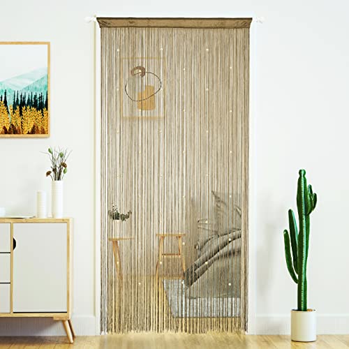 YaoYue Beaded Curtain Door String Curtains for Doorway Tassels Beads Hanging Fringe Hippie Room Divider Window Hallway Entrance Wall Closet Bedroom Privacy Decor (39×79in/100×200cm, Light Coffee) - color: Ecru, size: 39"W x 79"L (Pack of 1)
