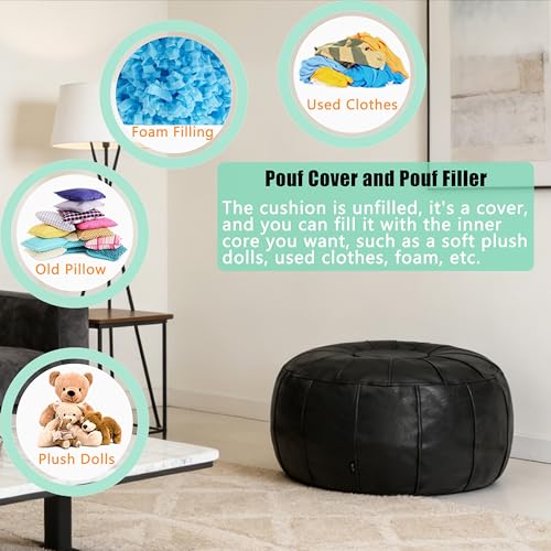Thgonwid Unstuffed Moroccan Ottoman Pouf Cover, Ottoman Footstool Storage Solution, Bean Bag Chair, Foot Rest, Black - color: Black