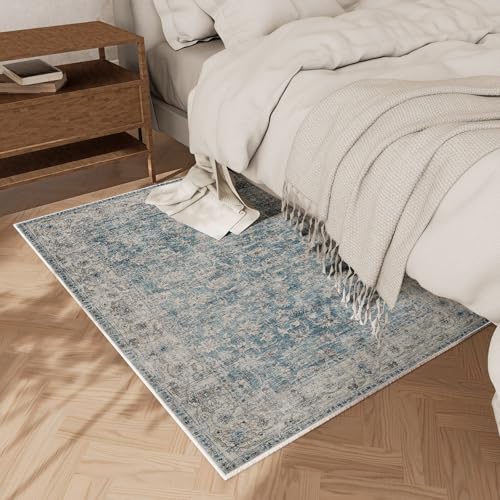 Machine Washable Entryway Throw Rug: Door Mat Indoor Entrance 2x3 Rug Boho Small Area Rug Non-Slip Low Pile Kitchen Rug for Front Door Indoor Entrance Entry Kids Room - color: Light Blue, size: 2' x 3' (Rectangular)